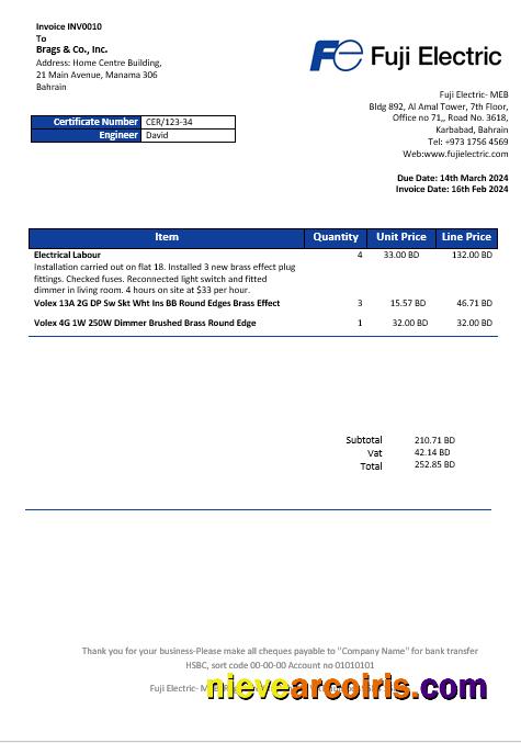 Bahrain Falcon Electrical S.P.C electricity business utility bill